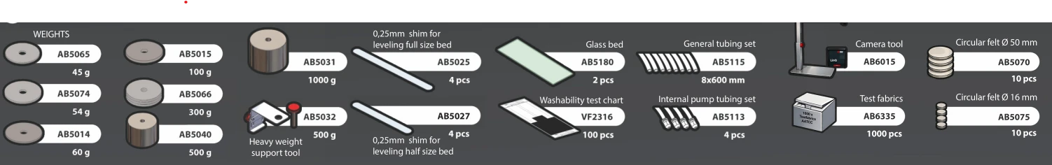 WASHABILITY TESTER Aksesuar Seçim Tablosu